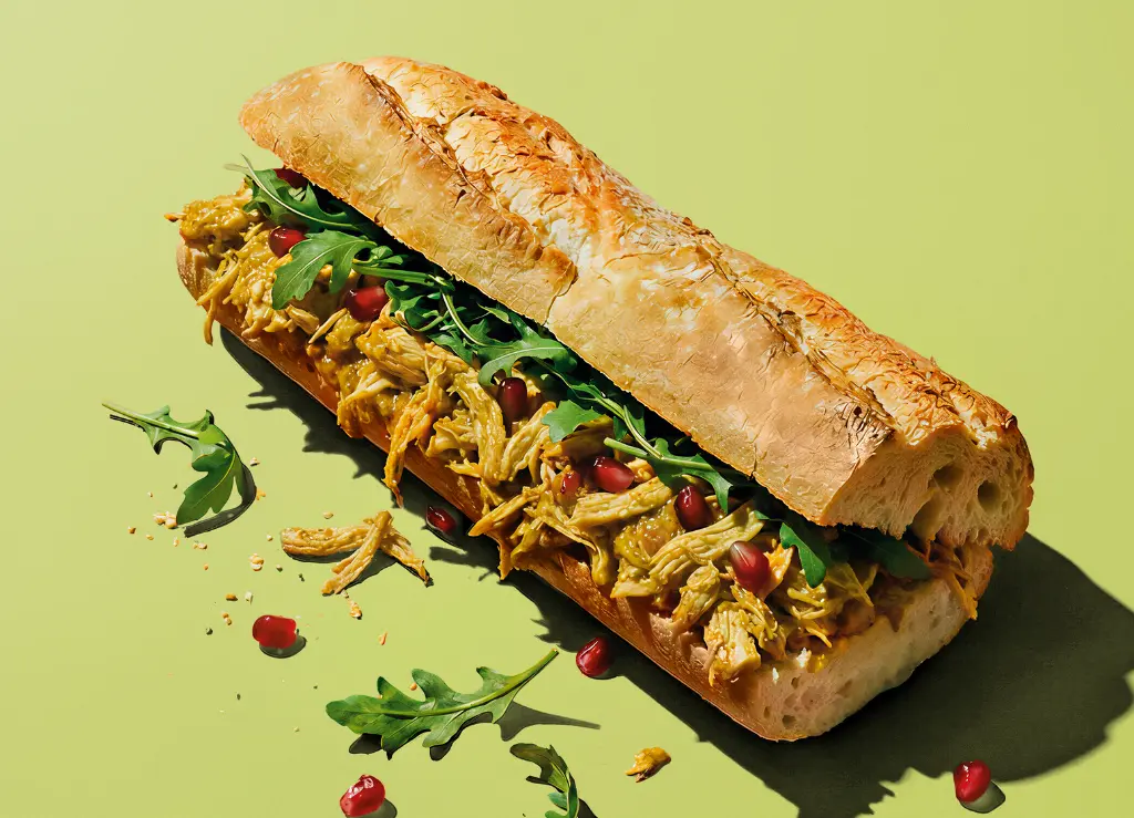 Pulled chicken sandwich with madras curry